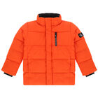 Boys Orange Logo Padded Puffer Jacket, 1, hi-res