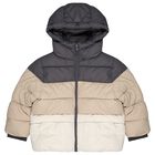 Boys Grey & Beige Padded Puffer Jacket, 1, hi-res