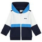 Younger Boys White & Navy Blue Tracksuit, 1, hi-res