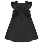 Girls Black Satin Ruffle Dress, 2, hi-res