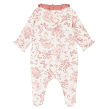 Baby Girls Pink & Ivory Toile De Jouy Babygrow