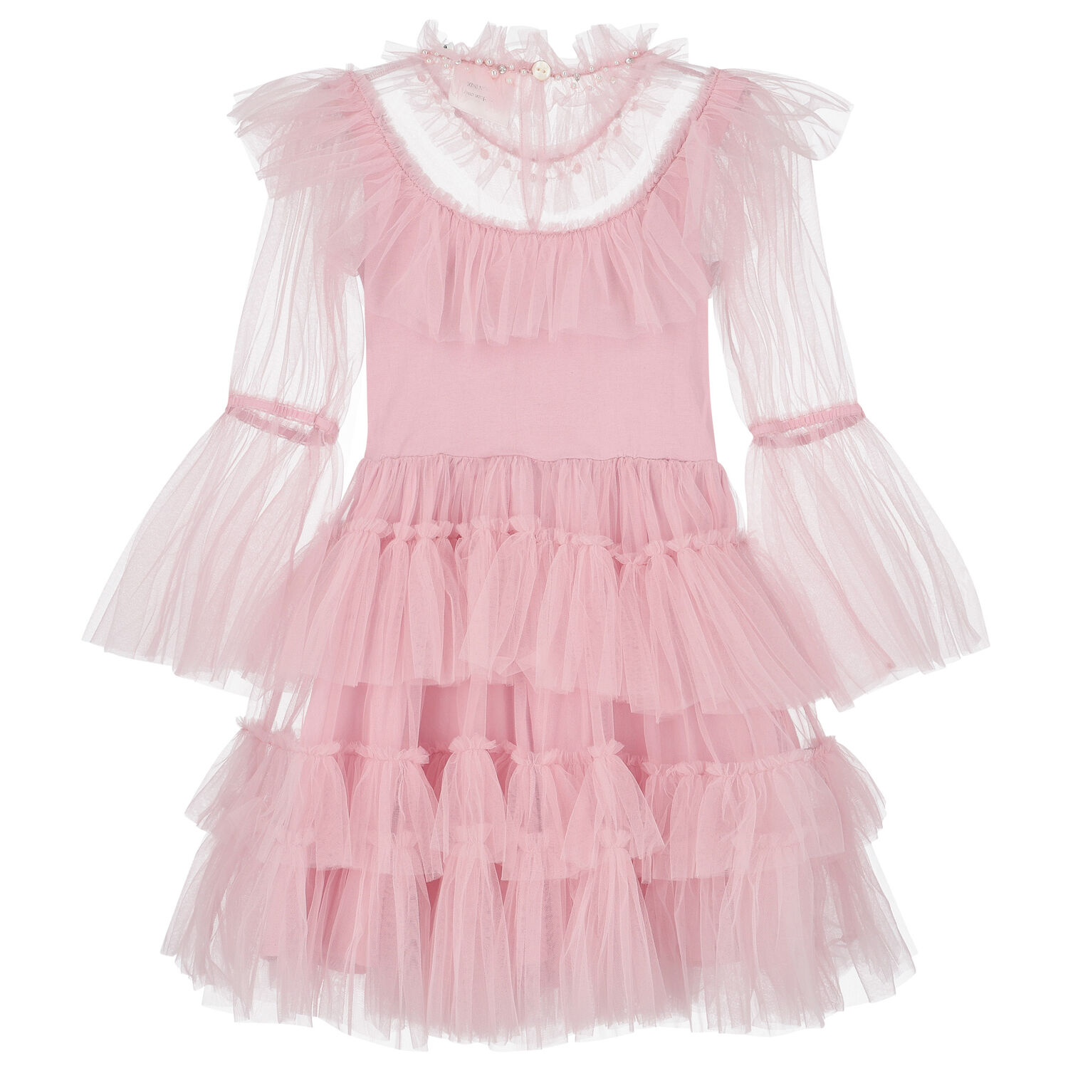 Girls Pink Ruffled Tulle Dress, 1, hi-res