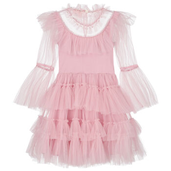 Girls Pink Ruffled Tulle Dress