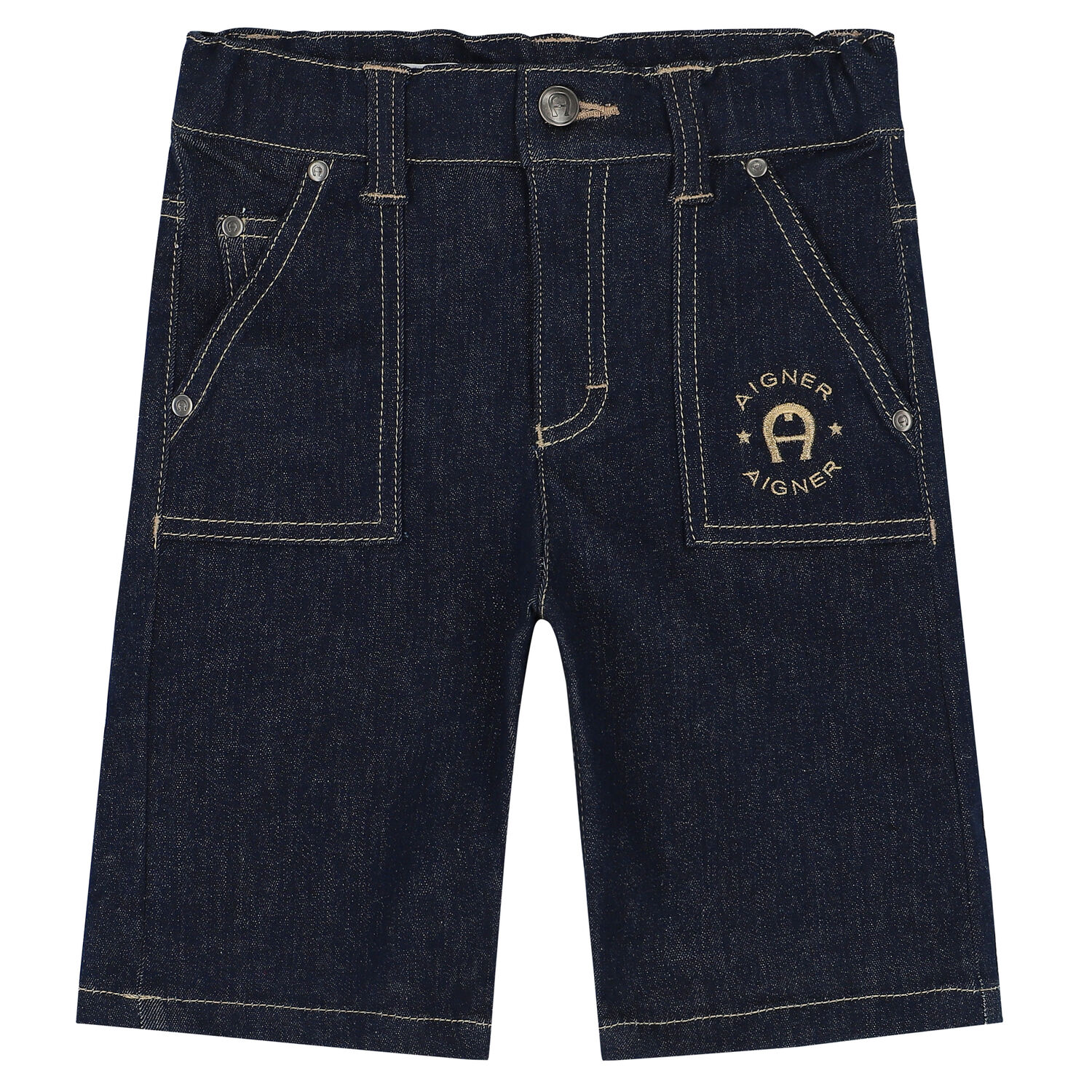 Boys Navy Logo Denim Shorts, 1, hi-res