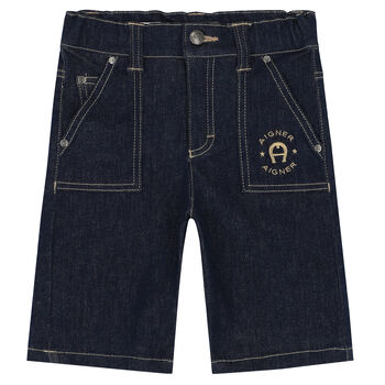 Boys Navy Logo Denim Shorts