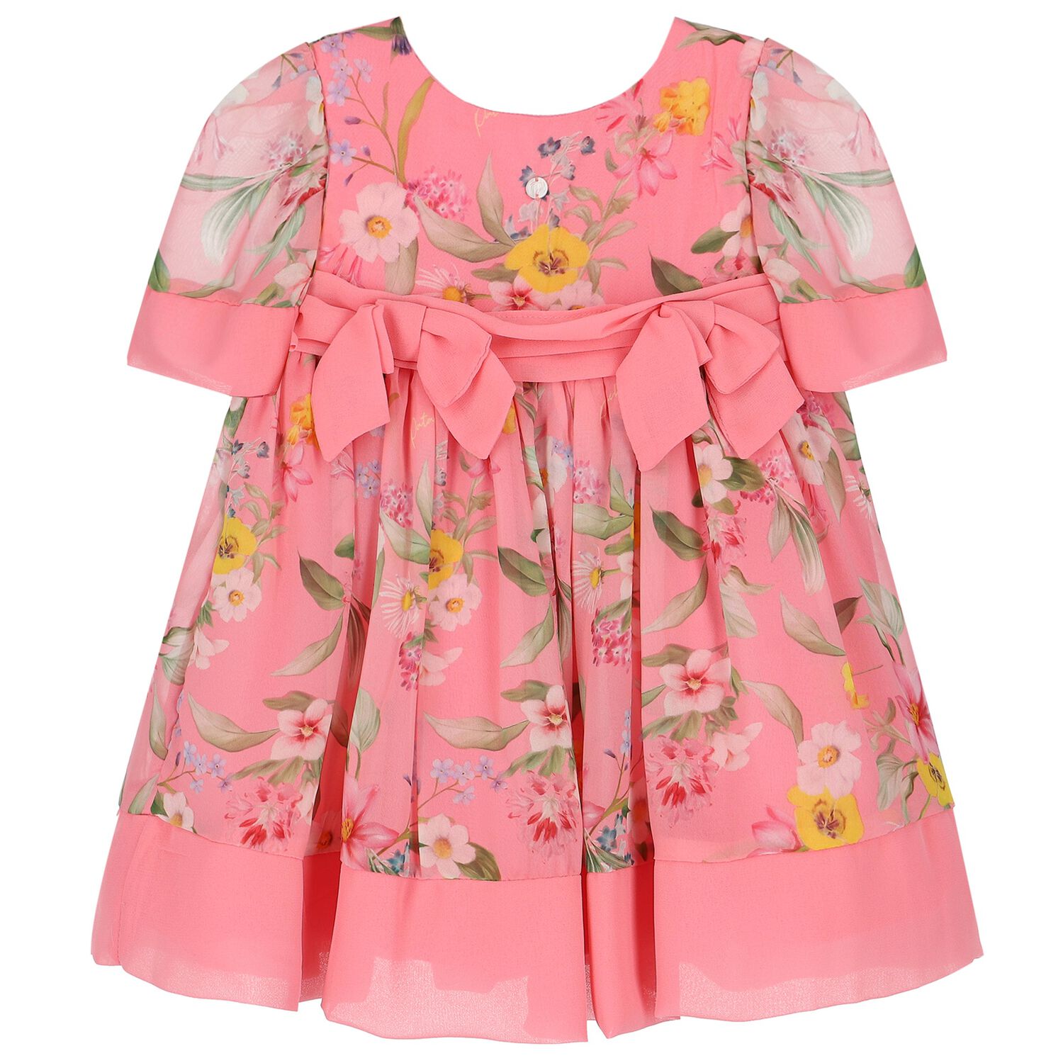Baby Girls Pink Floral Chiffon Dress, 1, hi-res
