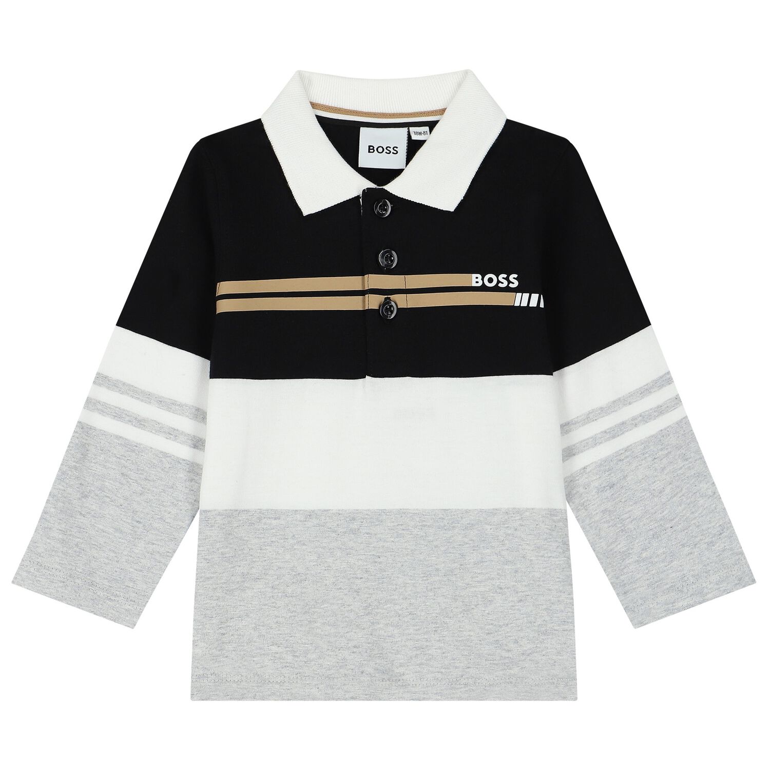 Younger Boys Black, White & Grey Logo Polo Shirt, 1, hi-res