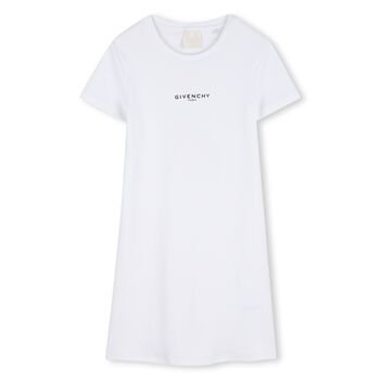 Girls White Logo Ribbed Dress