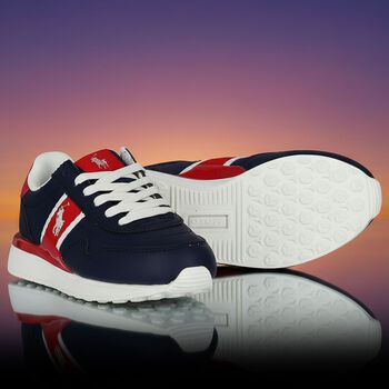 Boys Navy Blue & Red Trainers