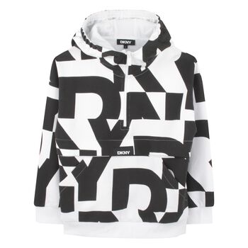White & Black Logo Hooded Top