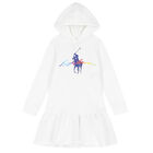 Girls White Logo Hooded Dress, 1, hi-res