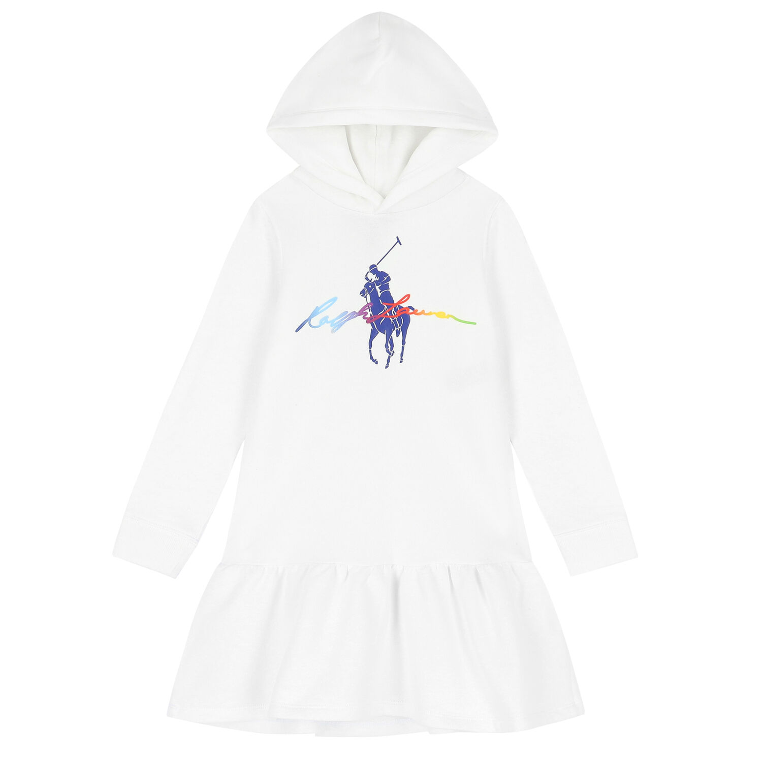 Girls White Logo Hooded Dress, 1, hi-res image number null