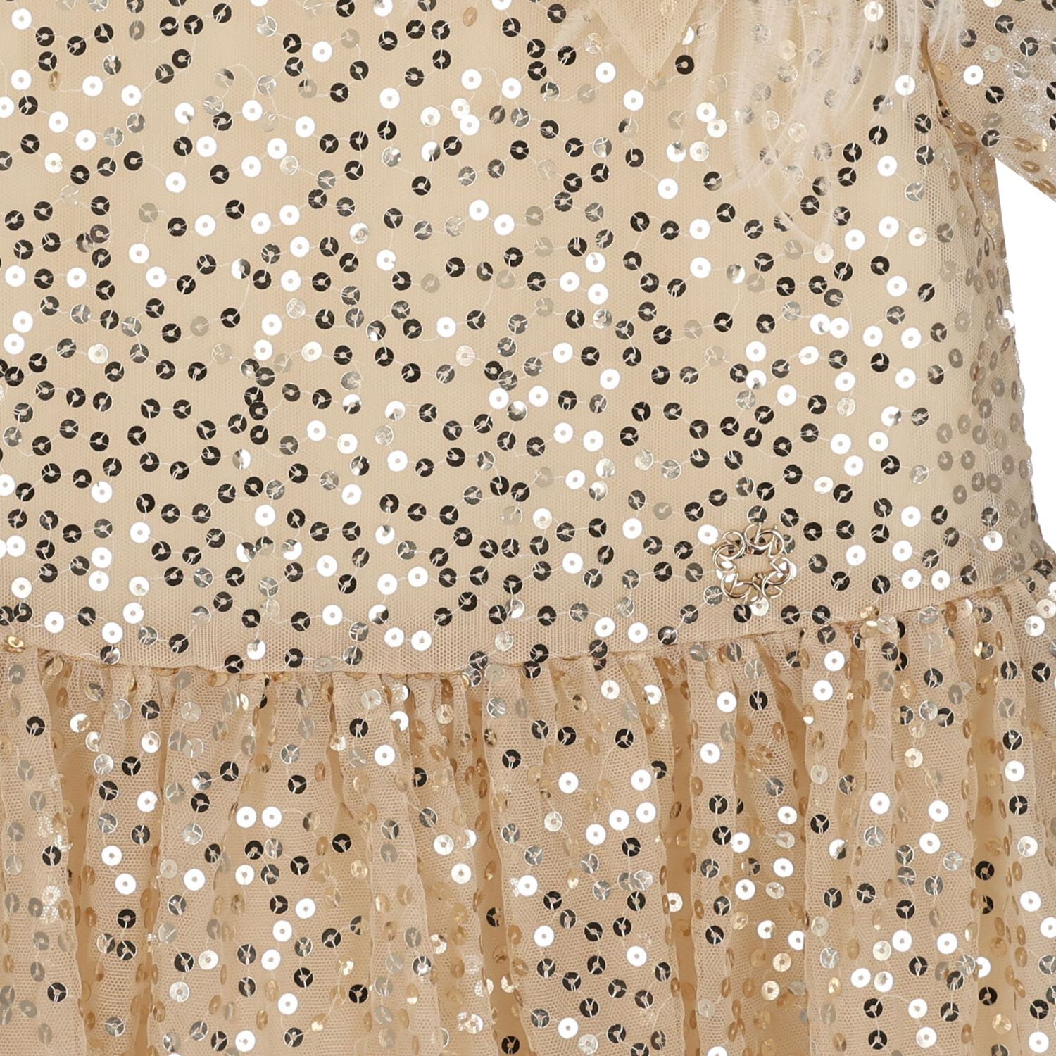 Girls Gold Sequin Tulle Dress, 1, hi-res