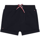Baby Boys Navy Blue Logo Shorts, 1, hi-res