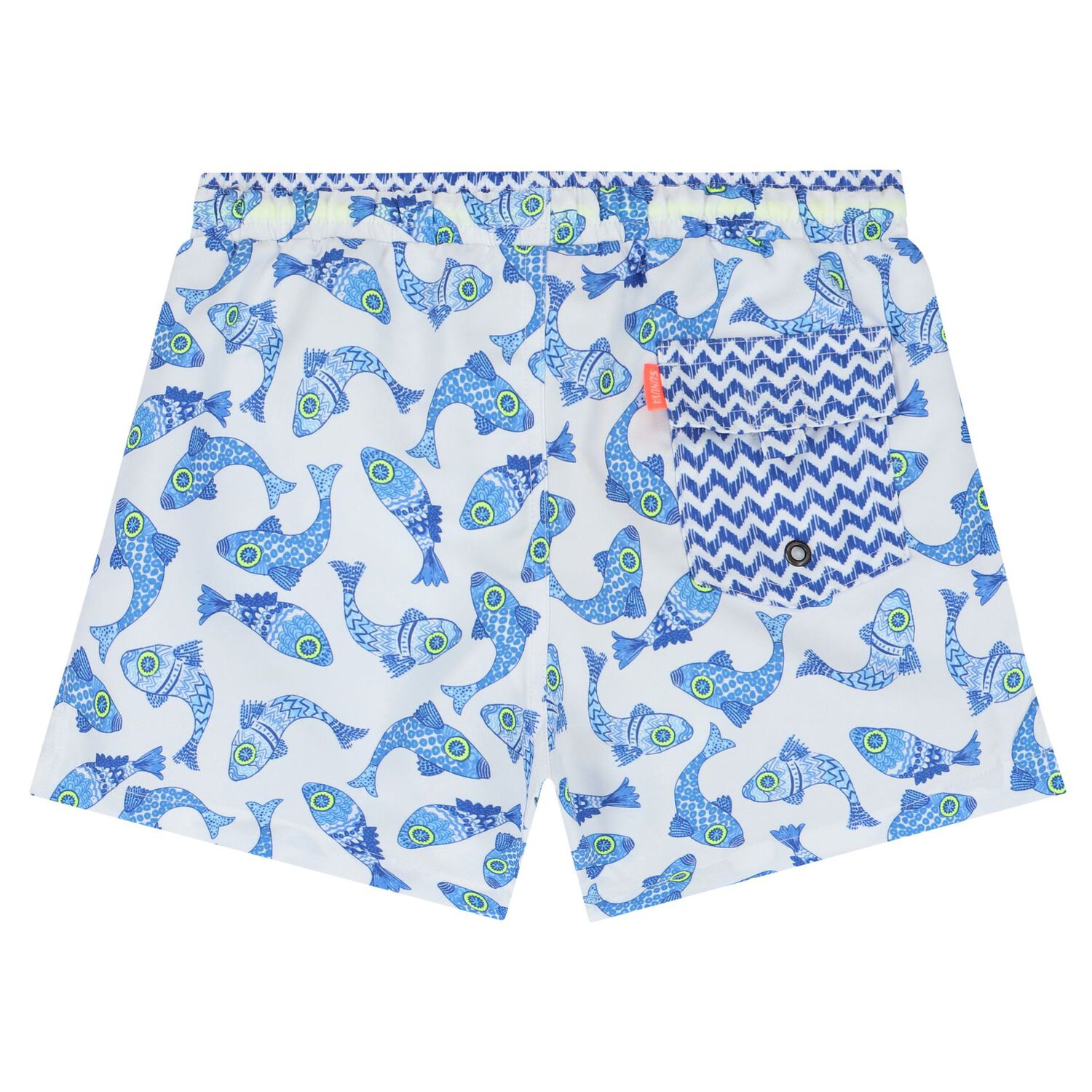 Boys White & Blue Fish Swim Shorts, 1, hi-res