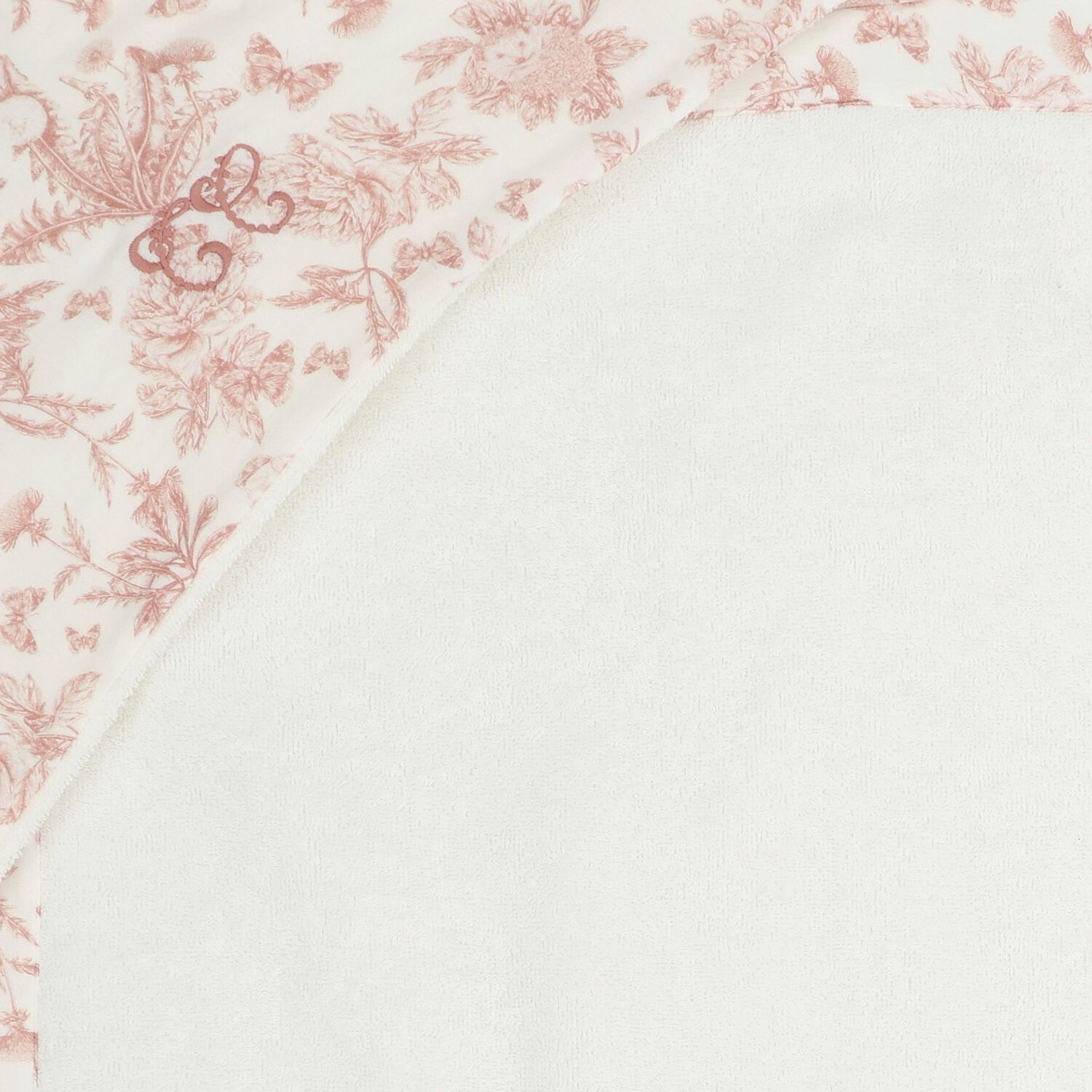 Baby Girls Ivory & Pink Toile De Jouy Hooded Towel, 3, hi-res