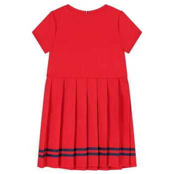 Girls Red Logo Pleated Dress