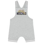 White & Grey Teddy Bear Logo Dungaree Set, 2, hi-res