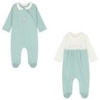 Baby Girls Ivory & Green Babygrows ( 2-Pack ), 2, hi-res