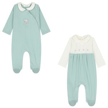 Baby Girls Ivory & Green Babygrows ( 2-Pack )