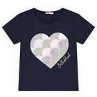 Girls Navy Blue Logo Heart T-Shirt, 2, hi-res