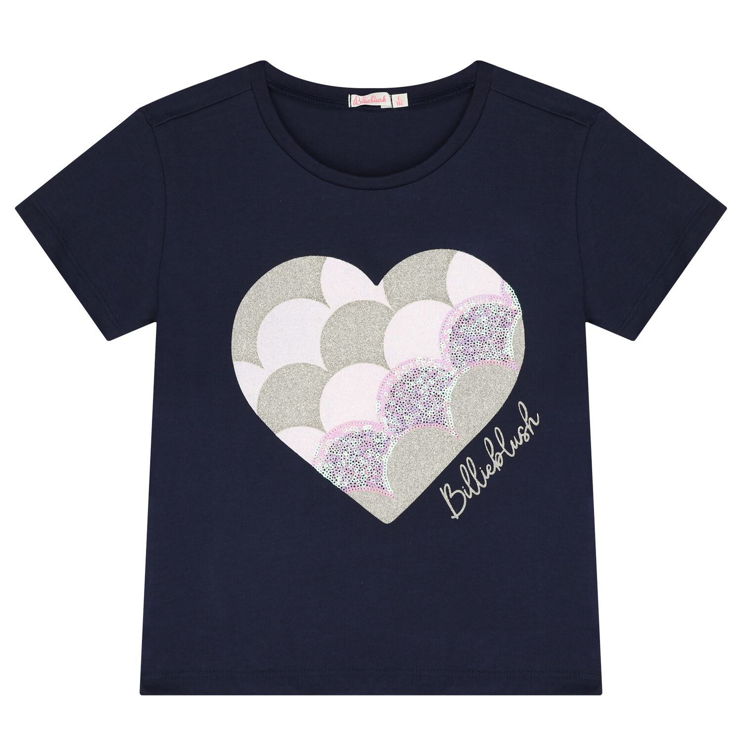 Girls Navy Blue Logo Heart T-Shirt, 2, hi-res