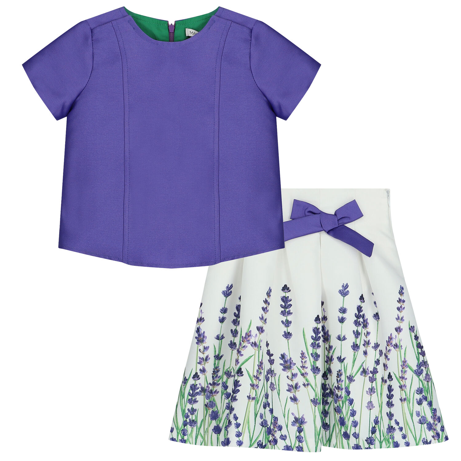 Girls Purple & Ivory Floral Skirt Set, 1, hi-res
