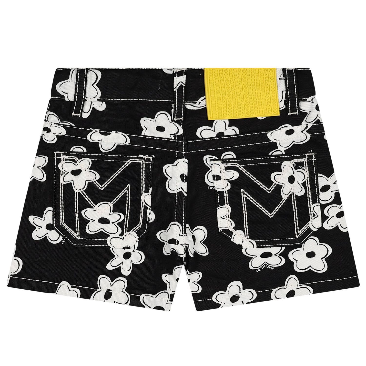 Girls Black Flower Shorts, 1, hi-res