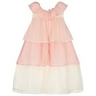 Girls Pink & Ivory Floral Tiered Chiffon Dress, 1, hi-res