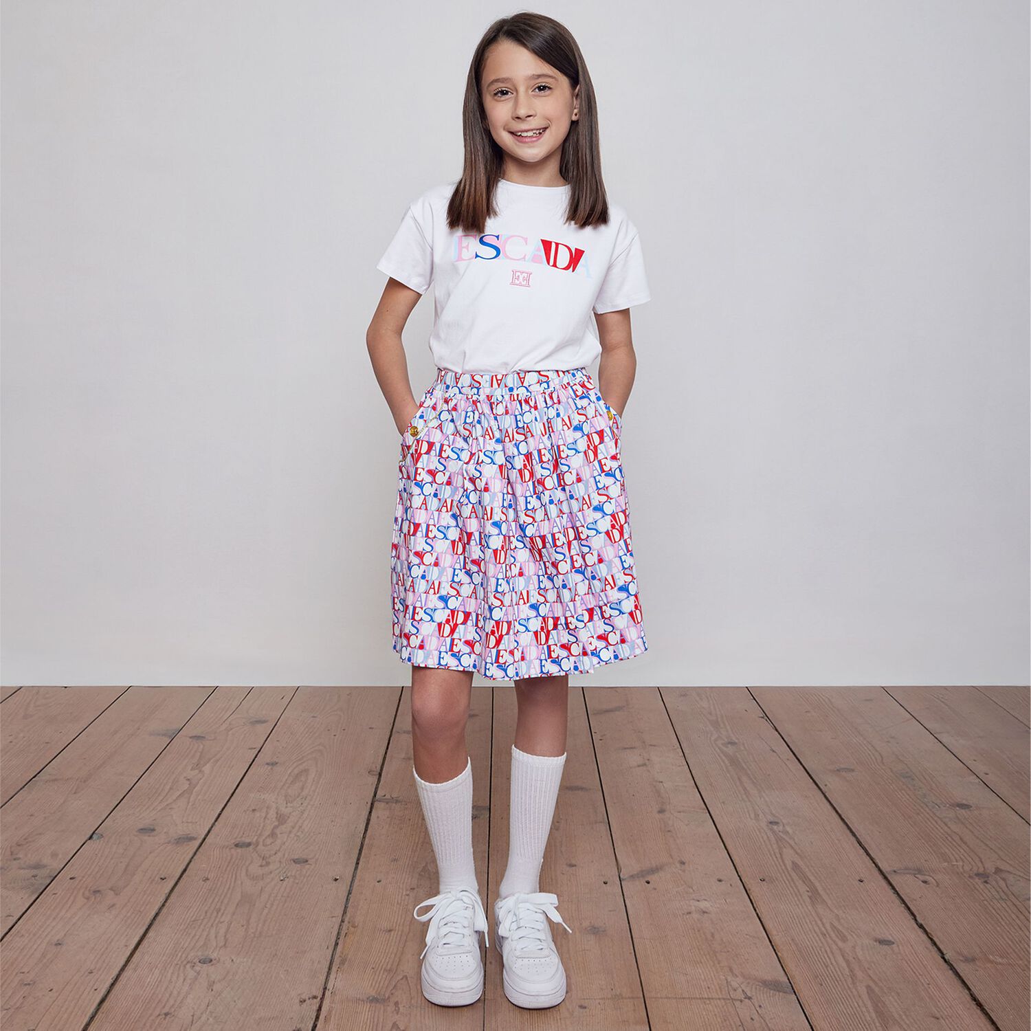 Girls Multi-Coloured Logo Skirt, 1, hi-res