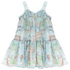 Girls Blue Chiffon Tiered Dress, 1, hi-res
