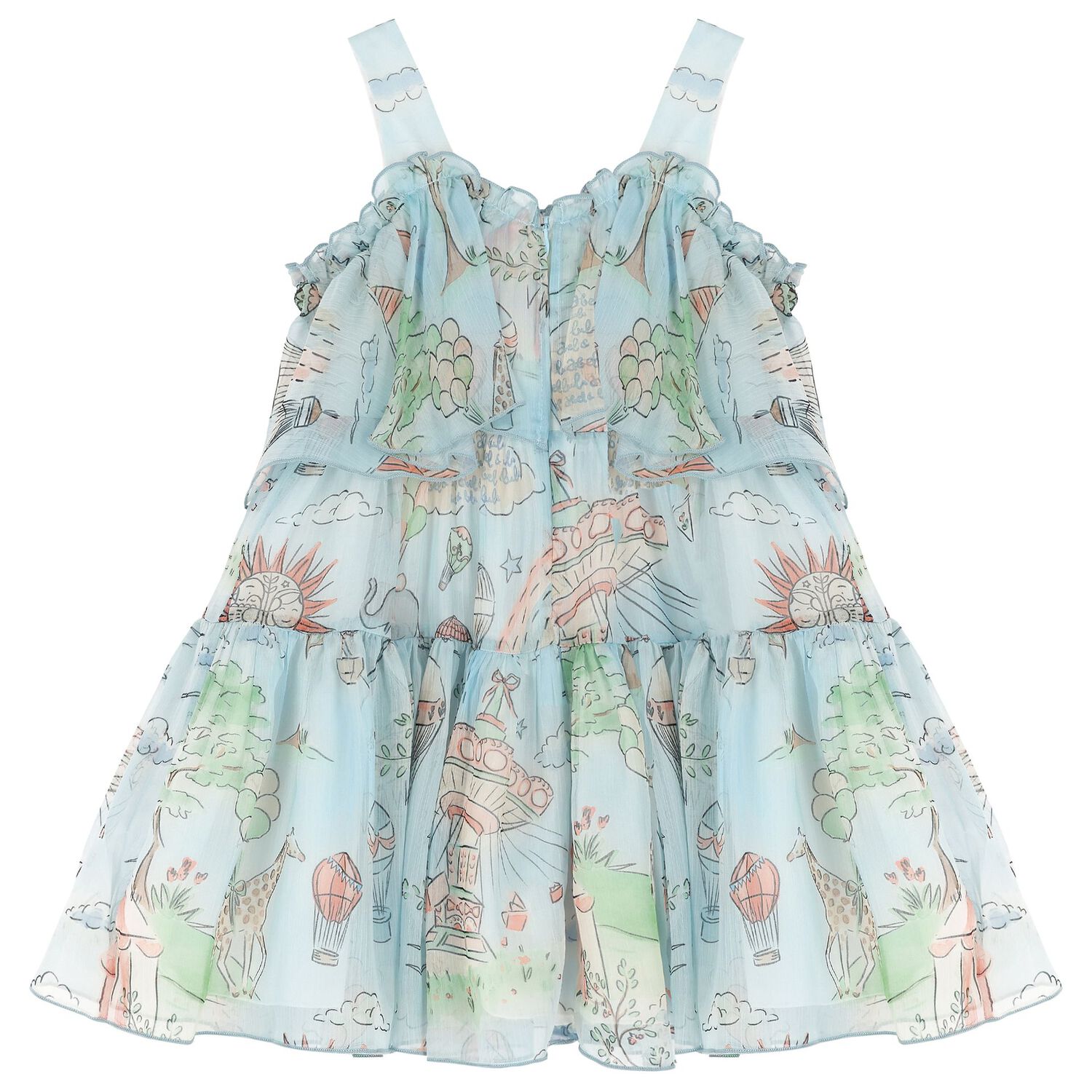 Girls Blue Chiffon Tiered Dress, 1, hi-res