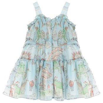 Girls Blue Chiffon Tiered Dress