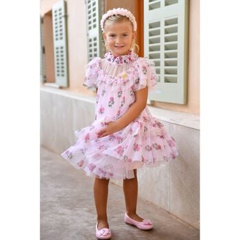 Girls Pink Floral Tulle Dress
