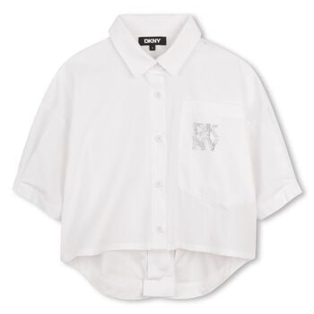 Girls Mini Me White Diamante Logo Shirt