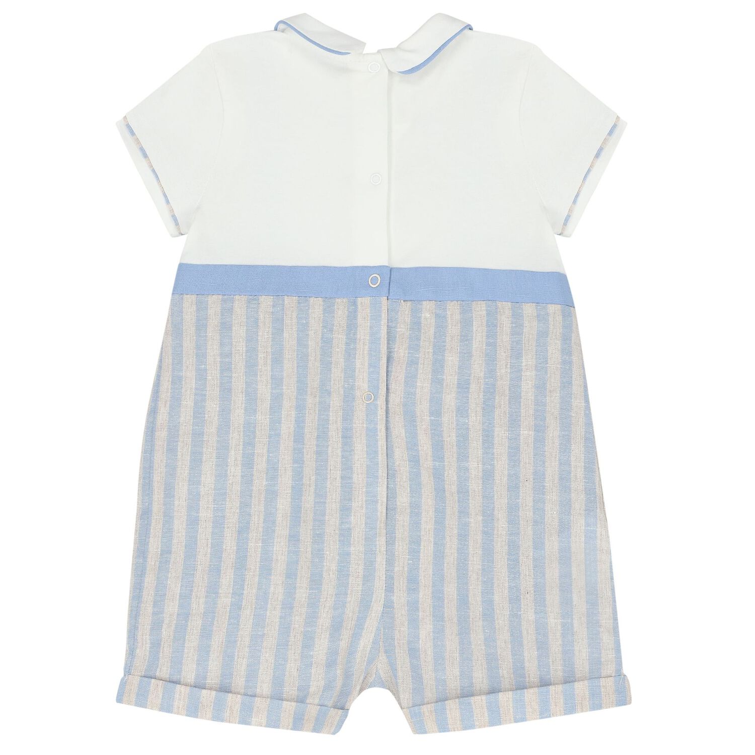 Baby Boys White & Blue Romper, 2, hi-res