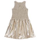 Girls Metallic Gold Logo Ruched Dress, 1, hi-res