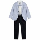 Boys Blue & White Suit Set, 1, hi-res