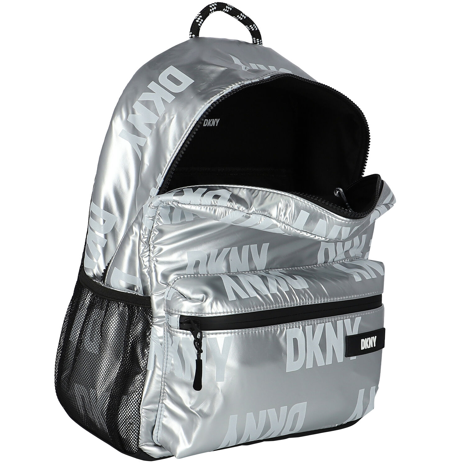 Girls Metallic Silver Logo Backpack, 1, hi-res