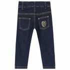 Younger Boys Blue Denim Logo Jeans, 1, hi-res