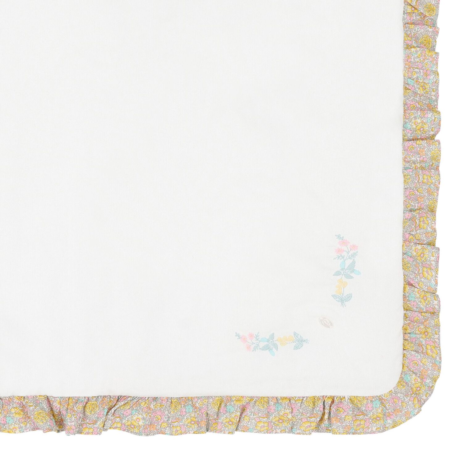 Baby Girls Ivory Ruffled Floral Blanket, 1, hi-res