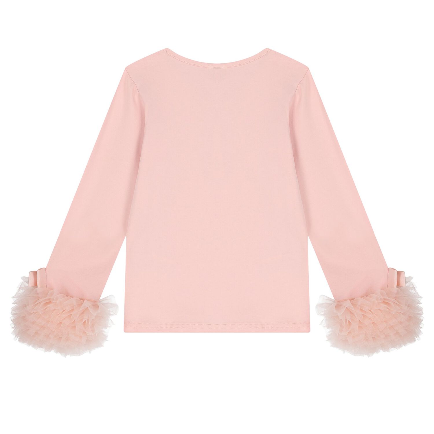 Girls Pink Tulle Cuffs Long Sleeve Top, 1, hi-res