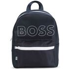 Boys Navy Blue Logo Backpack, 1, hi-res