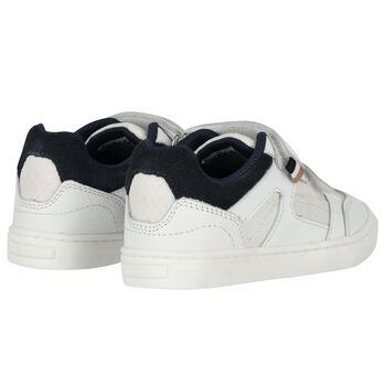 Boys White & Navy Blue Logo Trainers