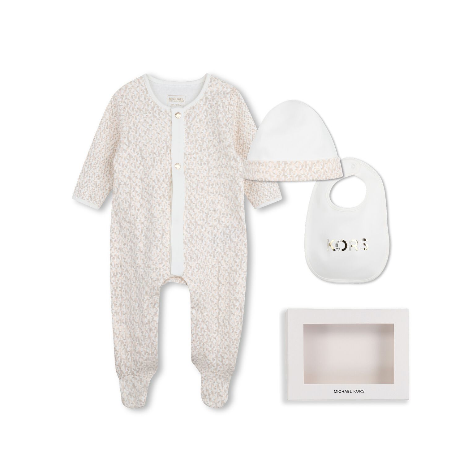 Baby Girls Ivory & Gold Logo Babygrow Gift Set, 1, hi-res
