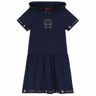 Girls Navy Blue & Gold Logo Dress, 1, hi-res
