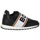 Boys Black Logo Trainers, 1, hi-res
