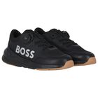 Boys Black Logo Trainers, 1, hi-res