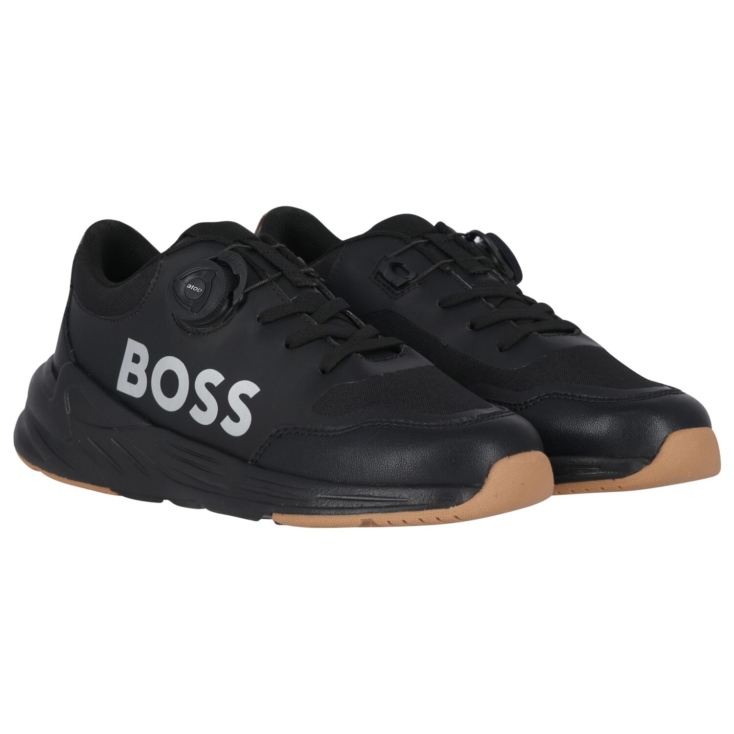 Boys Black Logo Trainers, 1, hi-res