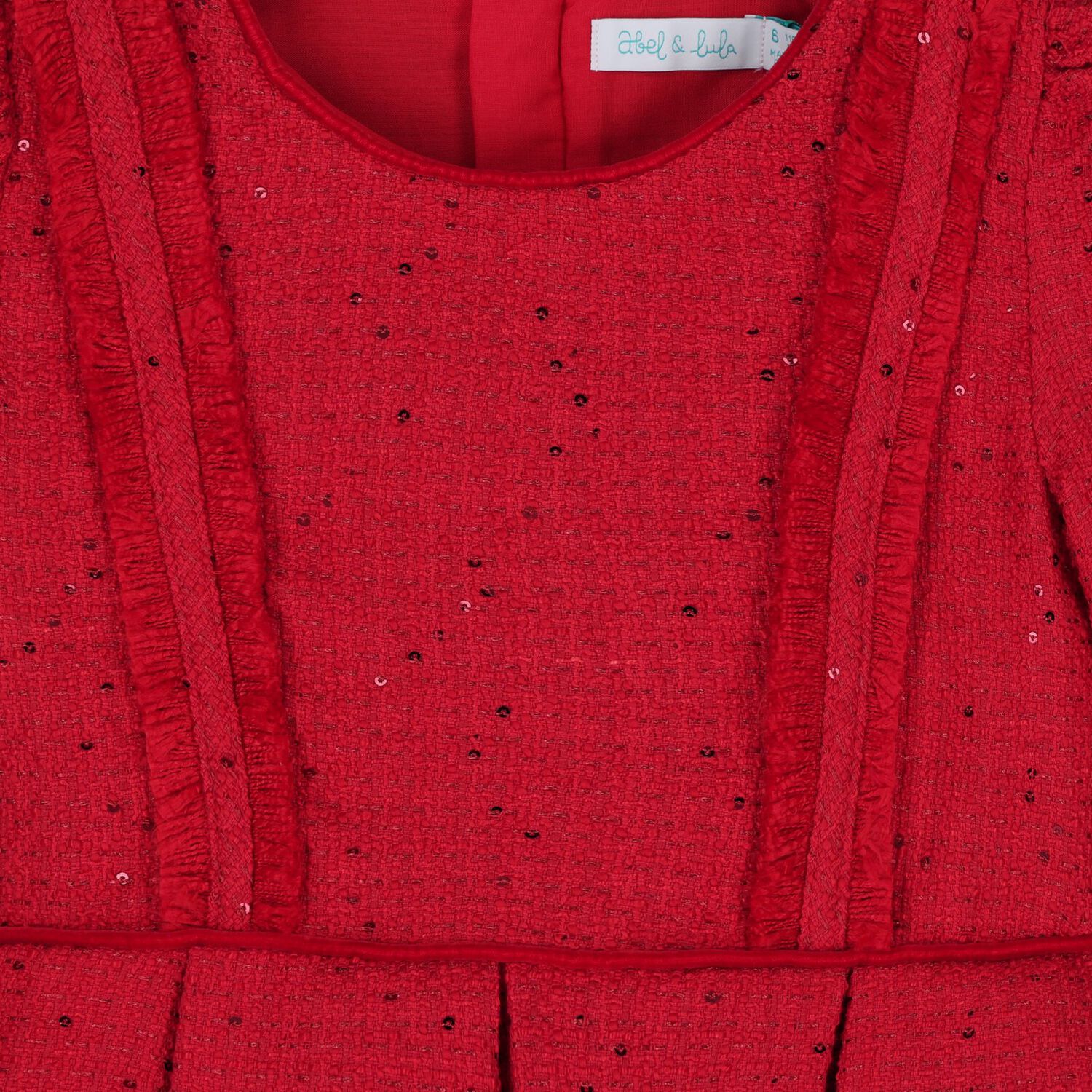 Girls Red Tweed Sequin Dress, 1, hi-res